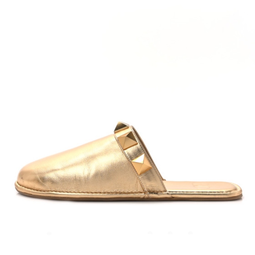 VALENTINO GARAVANI 
Metallic Nappa Roman Stud Slippers Antique Brass SZ 39/US 9